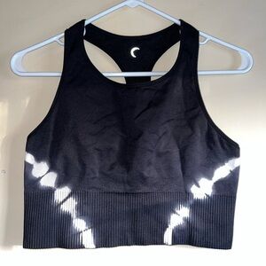 Zyia Active | Black and White Tie Dye Pattern Longline Sports Bra